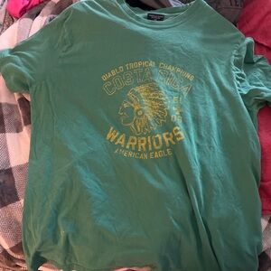 American Eagle Outfitters Green Tee with Yellow Warrior Graphic